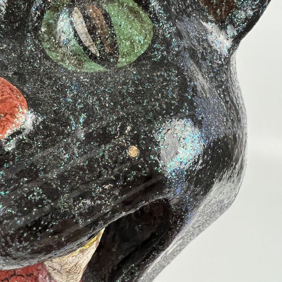 Vtg Folk Art Paper Mache Creepy Hissing Cat‎ Head Ornament Macabre Decor - Picture 14 of 14